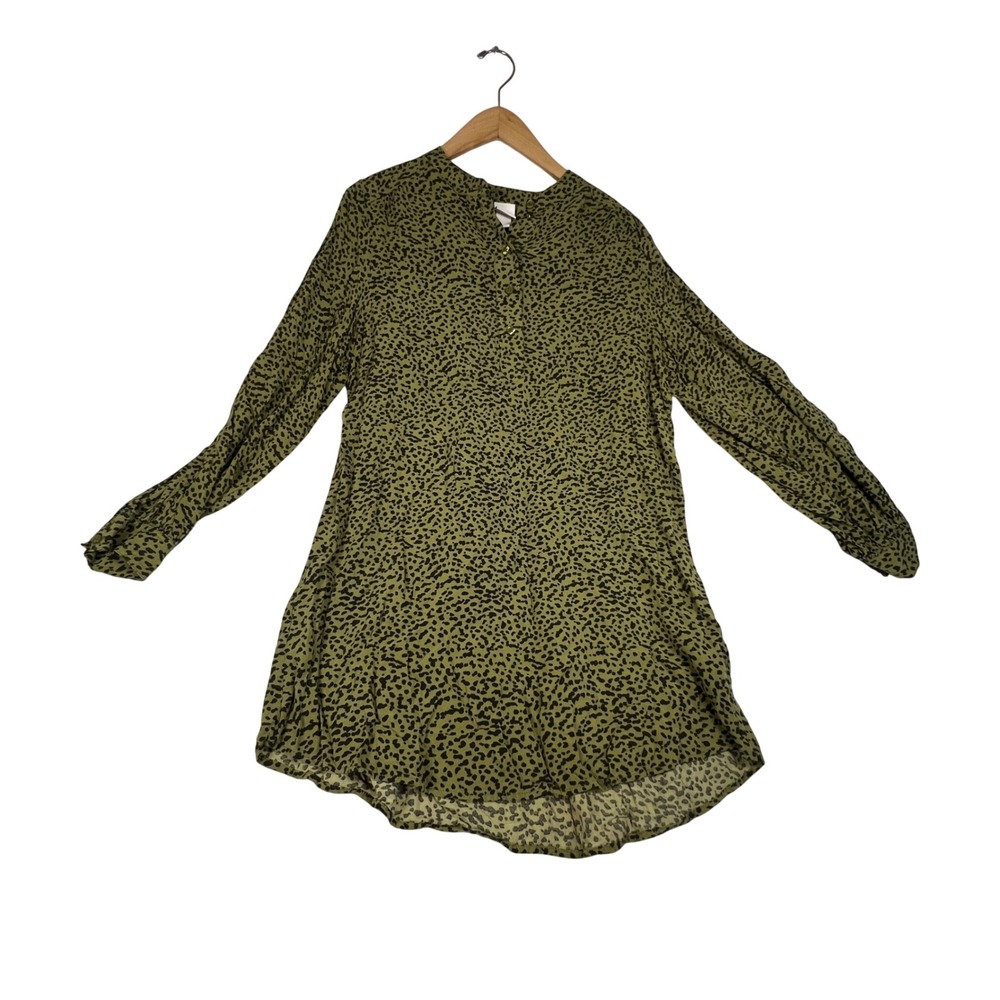 HM Olive Green Animal Print Long Sleeve Tunic Blouse Sz 2